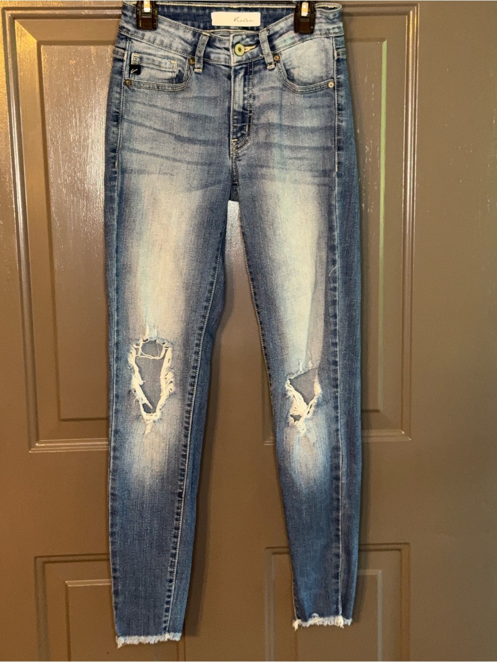 Kancan Women's Skinny Ripped Jeans - Light Blue Wash